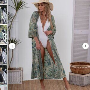 NEW Cienna Australia Sade duster cover up green gold OS